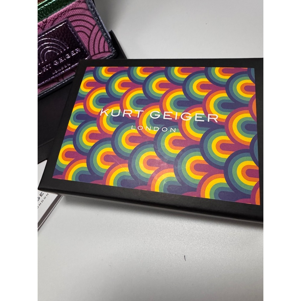 Kurt Geiger London Card Holder Metallic Rainbow Leather Pink Fabric Wallet NWT - Picture 4 of 5